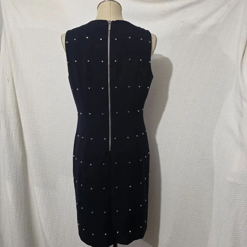MICHAEL KORS Navy Blue Studded Sleeveless Sheath Dress Zip Back Size 10